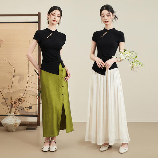 西遇新中式改良旗袍短袖T恤女夏季新款优雅正肩江南美人上衣D1440967 商品图1