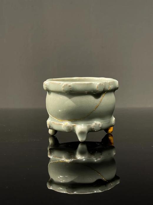 龙泉窑粉青釉鼓型三足炉，顺丰包邮 商品图0