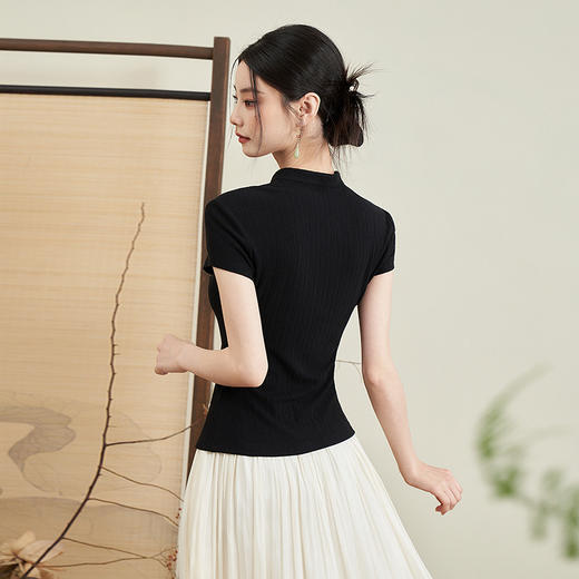 西遇新中式改良旗袍短袖T恤女夏季新款优雅正肩江南美人上衣D1440967 商品图3
