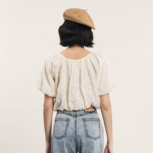 谜底短款上衣女士2024年夏季新品复古田园风宽松T型小衫242MS0514 商品图2