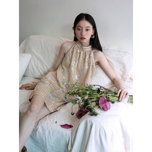 闪闪亮片挂脖小众设计感显瘦A版挂脖无袖上衣 商品图0