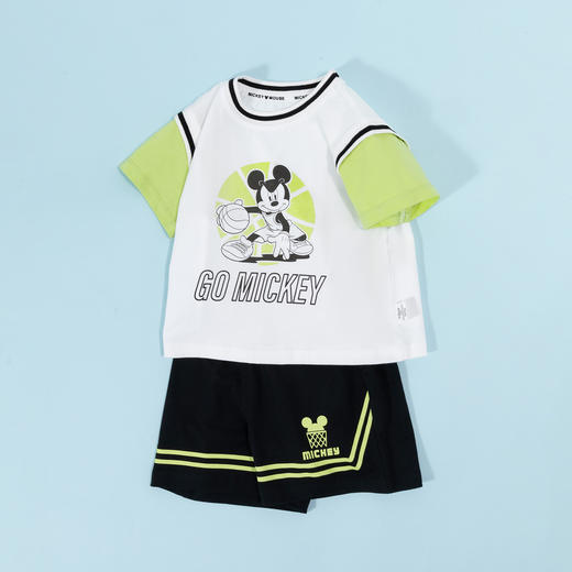 迪士尼【经典米奇】24夏款男童运动休闲套装纯棉透气短袖短款两件套ZD2DT014 商品图1