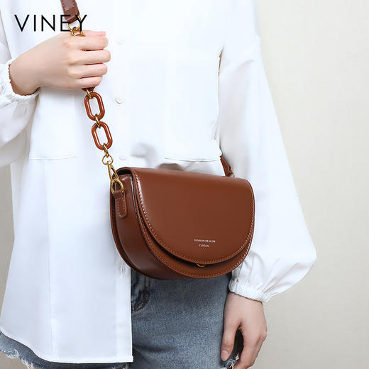 马鞍包 | VINEY含牛皮2024新款高级感小众轻奢通勤百搭斜挎包可单肩5839 商品图6