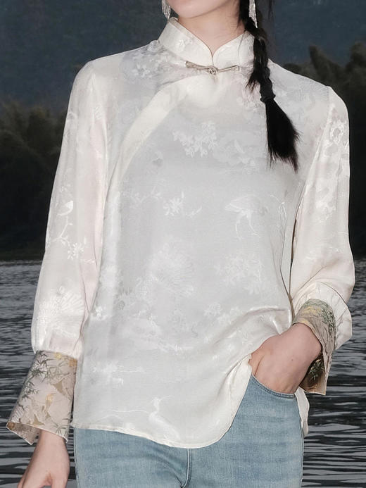 盛唐婧 |真丝花罗直襟上衣 商品图0