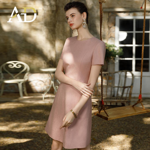 AD粉色西装连衣裙女时尚职业装圆领连身裙子气质通勤小个子a字裙 商品图1