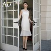 AD夏季白色连衣裙女高端法式荷叶边显瘦背心裙透视雪纺接拼鱼尾裙 商品缩略图0