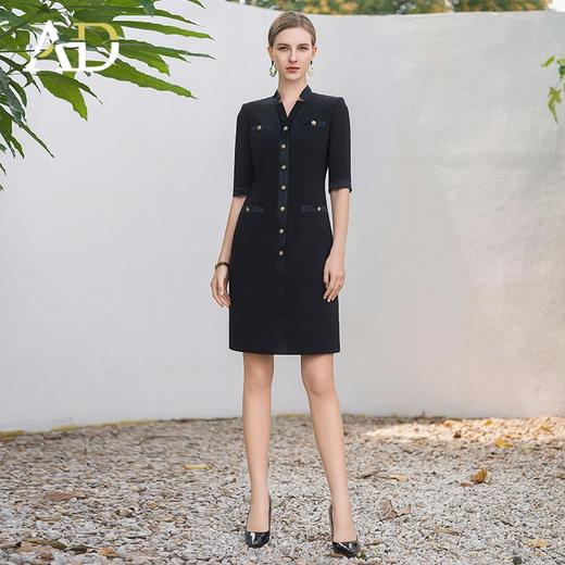 AD高端精致连衣裙女法式赫本风小黑裙单排扣醋酸领西装裙中长款夏 商品图1
