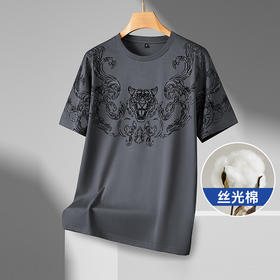 【丝光棉】【新款DPF】大依优型大码短袖T恤圆领加肥加大男装大号大码上衣男士休闲半袖夏季