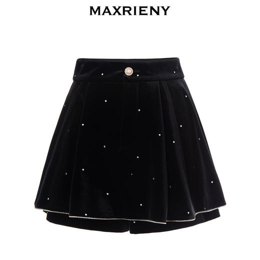 MAXRIENY法式复古丝绒烫钻裤裙廓形a字短裤秋款华丽精致感热裤(货号:MS87PA515) 商品图4