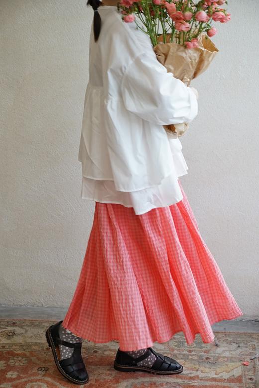 apuntob 粉红格纹弹性腰百褶裙半身裙 商品图11