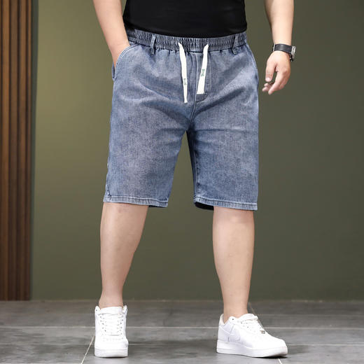 【DYG】大依优型大码松紧腰牛仔五分裤牛仔短裤弹力宽松显瘦肥佬休闲男士夏加肥加大 商品图2