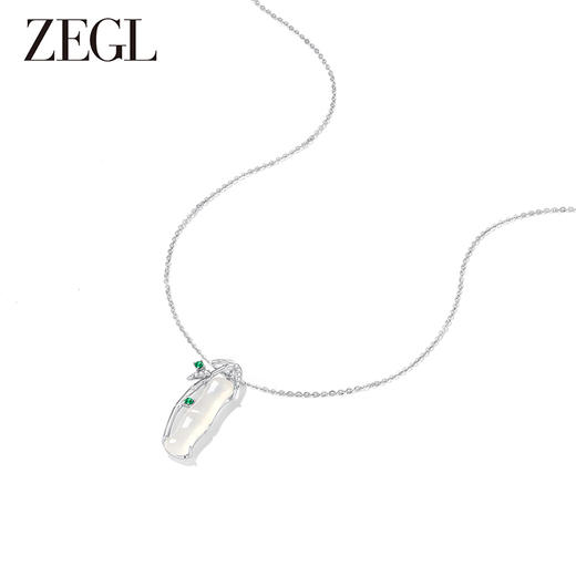 ZEGL925银竹节项链女款2024新款玉髓吊坠新中式锁骨链高级感饰品 商品图0