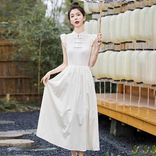 气质新中式，提花盘扣立领高腰大摆连衣裙HR-XQYI9905 商品图9