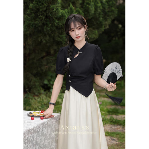 鹿向南「山云录」新中式假两件连衣裙L35331 商品图1