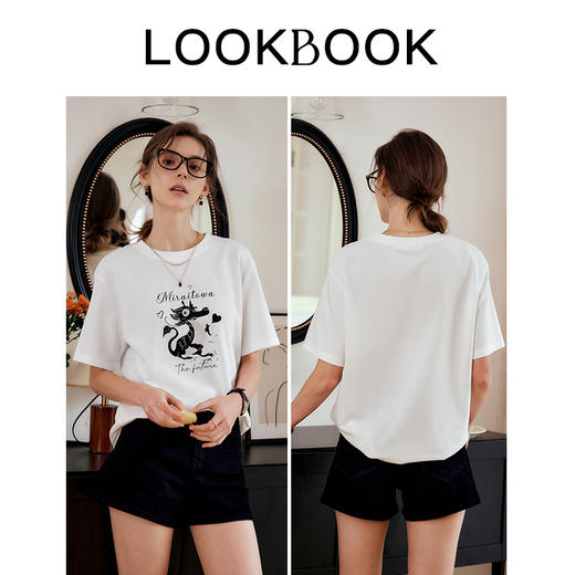 OLrain欧芮儿短袖T恤女夏季2024年新款简约宽松趣味百搭印花上衣 商品图4