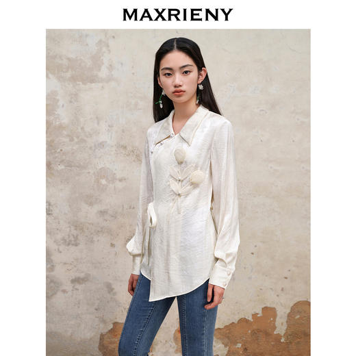 MAXRIENY复古新中式立体提花缎面衬衫女秋季新款衬衣小众设计感(货号:MS88TP536) 商品图2