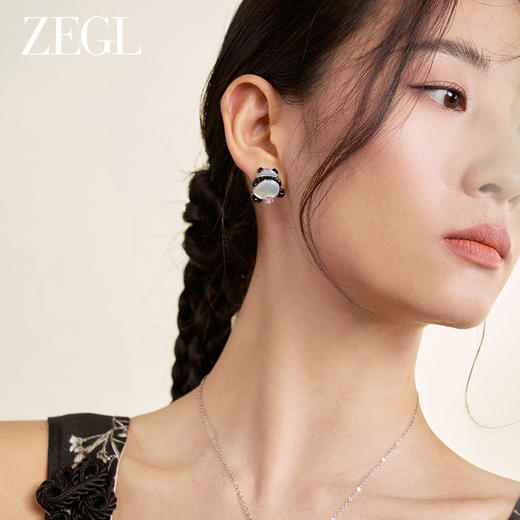 ZEGL设计师竹韵系列小熊猫耳环女2024新款爆款耳钉可爱银针耳饰品 商品图1