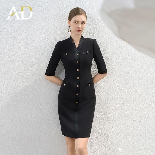 AD高端精致连衣裙女法式赫本风小黑裙单排扣醋酸领西装裙中长款夏 商品图2
