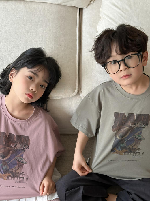 【卡通字母印花，孩子喜欢的可爱风！】2024夏男女童韩版卡通字母印花短袖，儿童圆领休闲五分袖上衣童T恤！-ry 商品图2