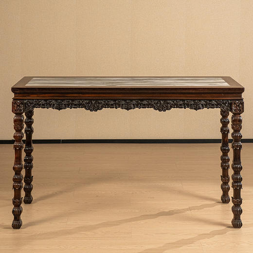 紫檀镶和田玉满雕西番莲纹条桌 商品图0