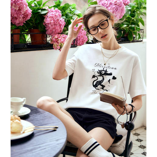 OLrain欧芮儿短袖T恤女夏季2024年新款简约宽松趣味百搭印花上衣 商品图1