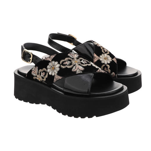 sheme进口提花布料搭配进口袋鼠皮休闲时尚女士厚底凉鞋可定制 商品图5