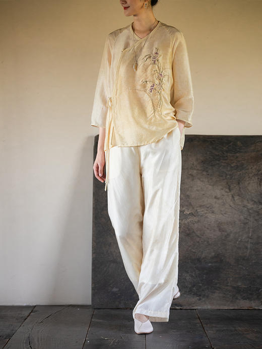 牧衣游原创 炒色真丝裤子光泽桑蚕丝高级感通勤百搭休闲裤女 红豆 商品图2