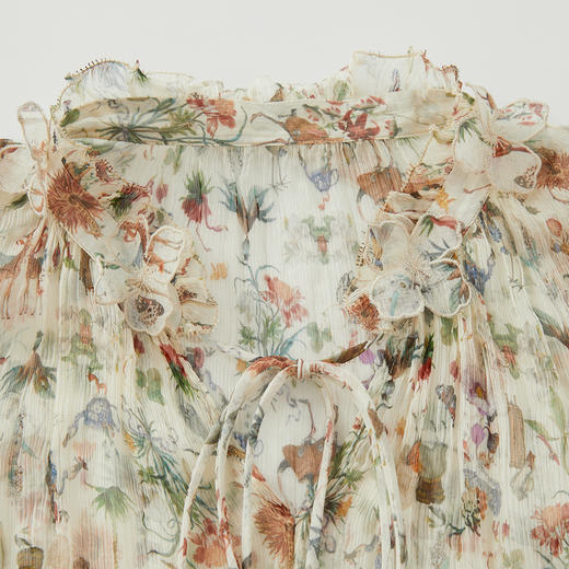 谜底碎花上衣短袖女2024夏季新品复古法式浪漫真丝衬衫242GS0607 商品图3