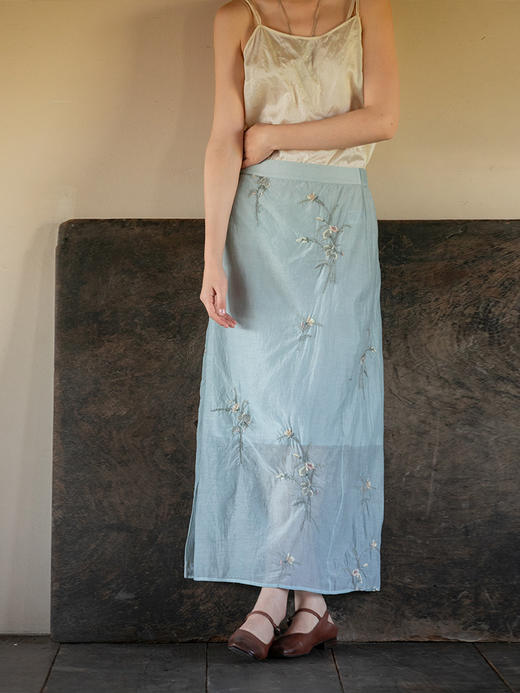 牧衣游原创 机绣丝棉半裙女夏新款轻盈柔软百搭半身裙显瘦 久客 商品图1