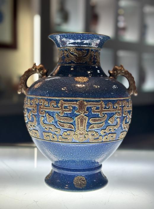 素炉钧釉高足双耳赏瓶 商品图0