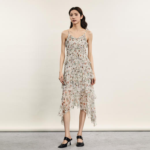 谜底吊带连衣裙2024夏季新品复古法式桑蚕丝碎花中长裙242GL0609 商品图0