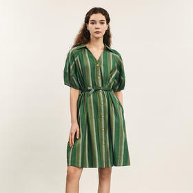 谜底衬衫裙短袖2024夏新品复古宽松中长款连衣裙配腰带242ML0582