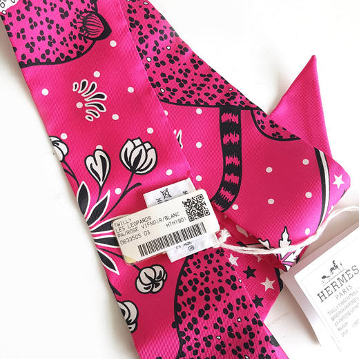 【全新】Hermes爱马仕 玫红色豹子twilly小丝巾 250324NJ46 商品图4