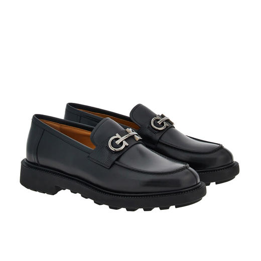 FERRAGAMO 菲拉格慕 男士Gancini扣饰莫卡辛鞋 黑色 762334 商品图1