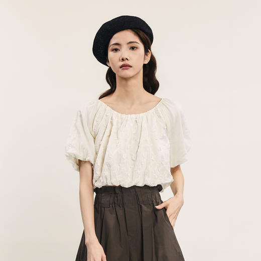 谜底短款上衣女士2024年夏季新品复古田园风宽松T型小衫242MS0514 商品图0
