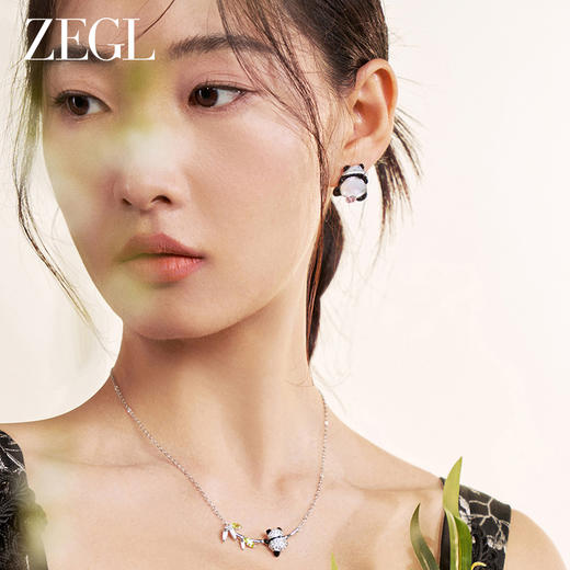 ZEGL设计师竹韵系列小熊猫耳环女2024新款爆款耳钉可爱银针耳饰品 商品图3