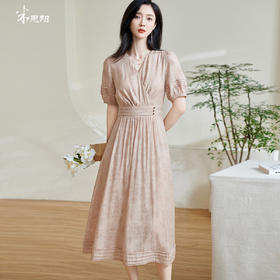 剩S/L/XXL 米思阳2025夏季新款气质高端V领暗纹提花连衣裙设计感A字摆裙子女