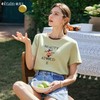 OLrain欧芮儿果绿色短袖T恤女夏季2024新款趣味印花撞色圆领上衣 商品缩略图0