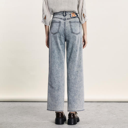 谜底牛仔直筒裤女2024年夏季新品复古高腰百搭浅色长裤242MK0689 商品图2