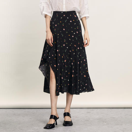谜底花色半身裙2024夏款复古文艺亲肤不规则中长款半裙242MB0718 商品图0