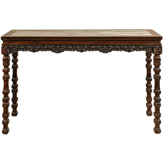 紫檀镶和田玉满雕西番莲纹条桌 商品图5