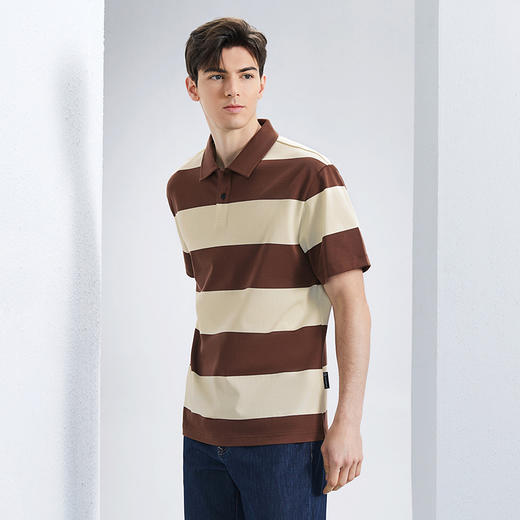 【特价】柒牌男士polo衫短袖2024夏季新款时尚休闲撞色条纹中青年翻领T恤	126T73440 商品图1