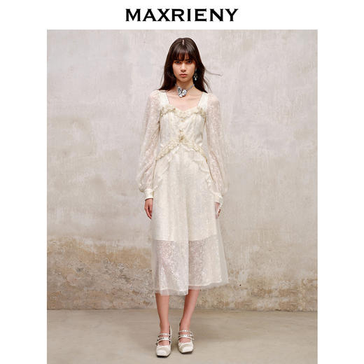 MAXRIENY精致复古宫廷感连衣裙浪漫仙美小白裙浪漫订婚网纱裙长裙(货号:MS88DR357) 商品图2