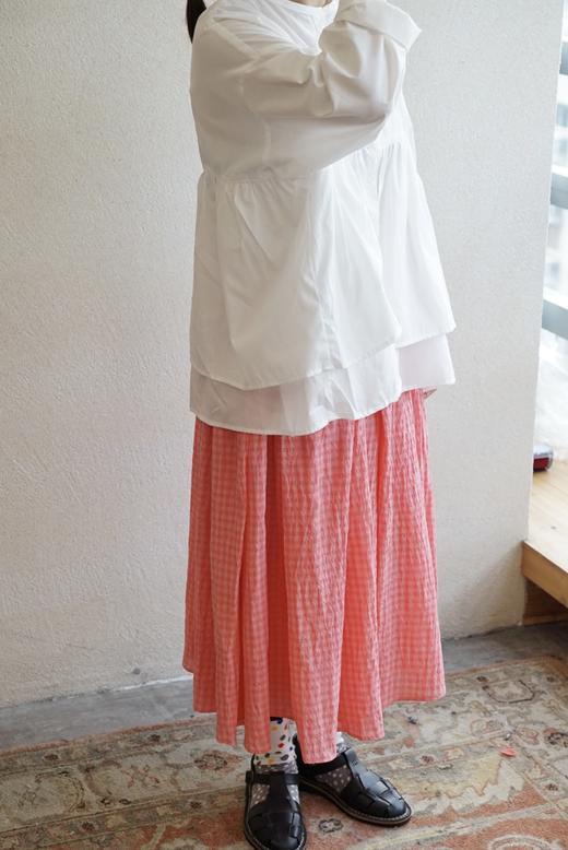 apuntob 粉红格纹弹性腰百褶裙半身裙 商品图12