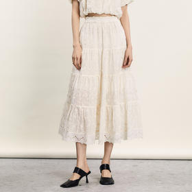 谜底A型刺绣半身裙2024年夏季新品优雅田园风长款伞裙女242MB0513