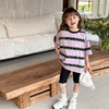 【韩版宽松，潮童必备！】24夏新款中小童女童韩国童装，柔软棉感条纹宽松圆领短袖T恤上衣！ 商品缩略图5