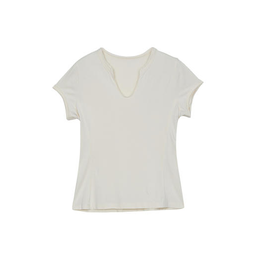 谜底V领T恤短袖女2024年夏季新品百搭纯色修身高弹上衣242MT0572 商品图4