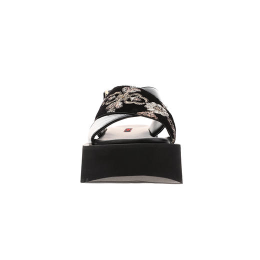 sheme进口提花布料搭配进口袋鼠皮休闲时尚女士厚底凉鞋可定制 商品图3