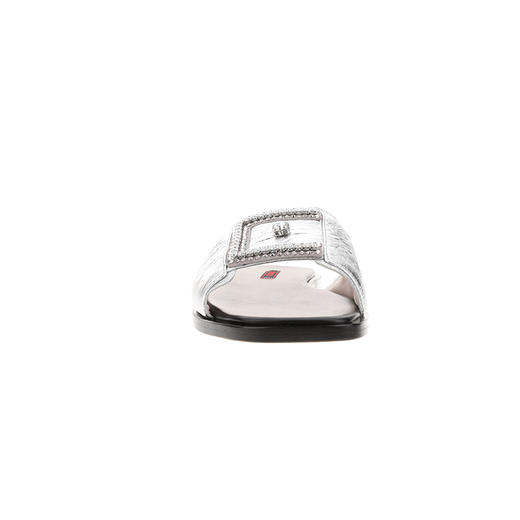 sheme新生系列手抓纹羊皮搭配E形水晶饰扣优雅时尚女士平底凉拖可定制 商品图2