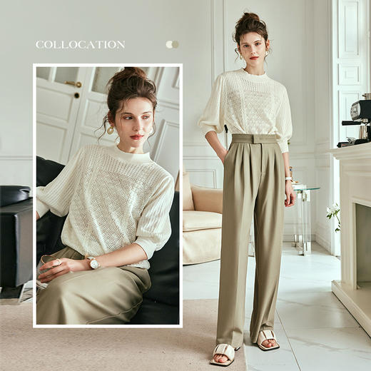 OLrain欧芮儿法式米白色针织衫女春夏2024新款宽松复古镂空套头衫 商品图1